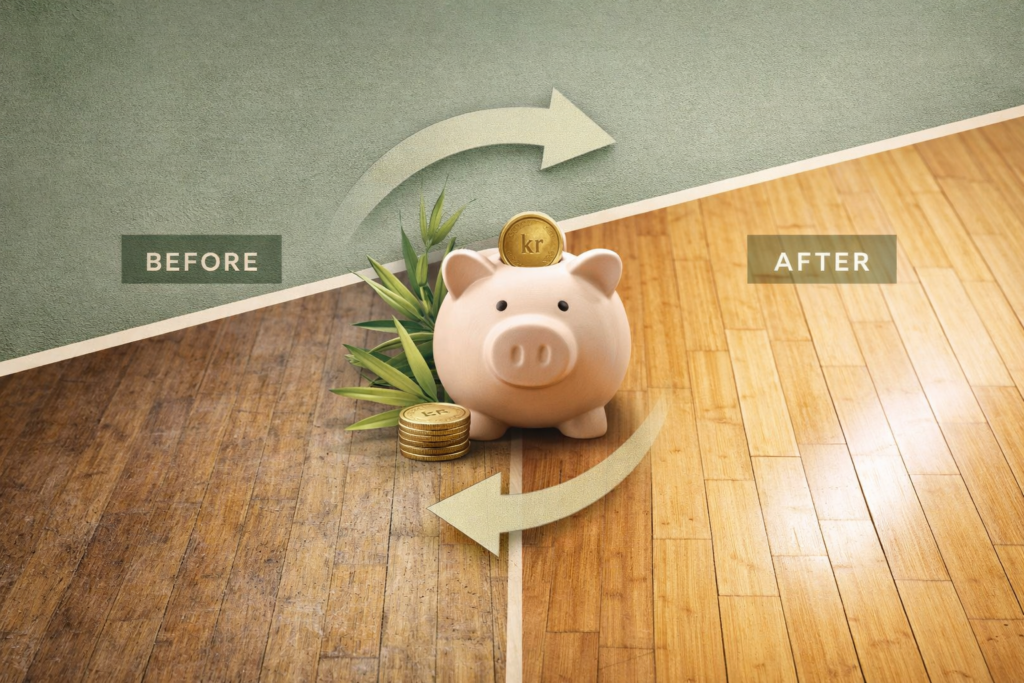 Professionel gulvslibning Sjælland – lyst trægulv efter behandling