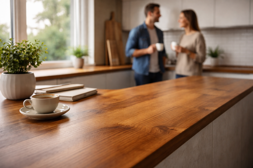 Flot køkken med ny slebet bordplade