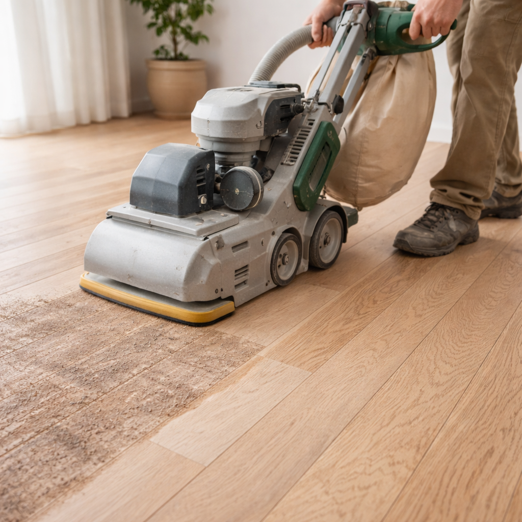 professionel slibning af ask gulv med maskine