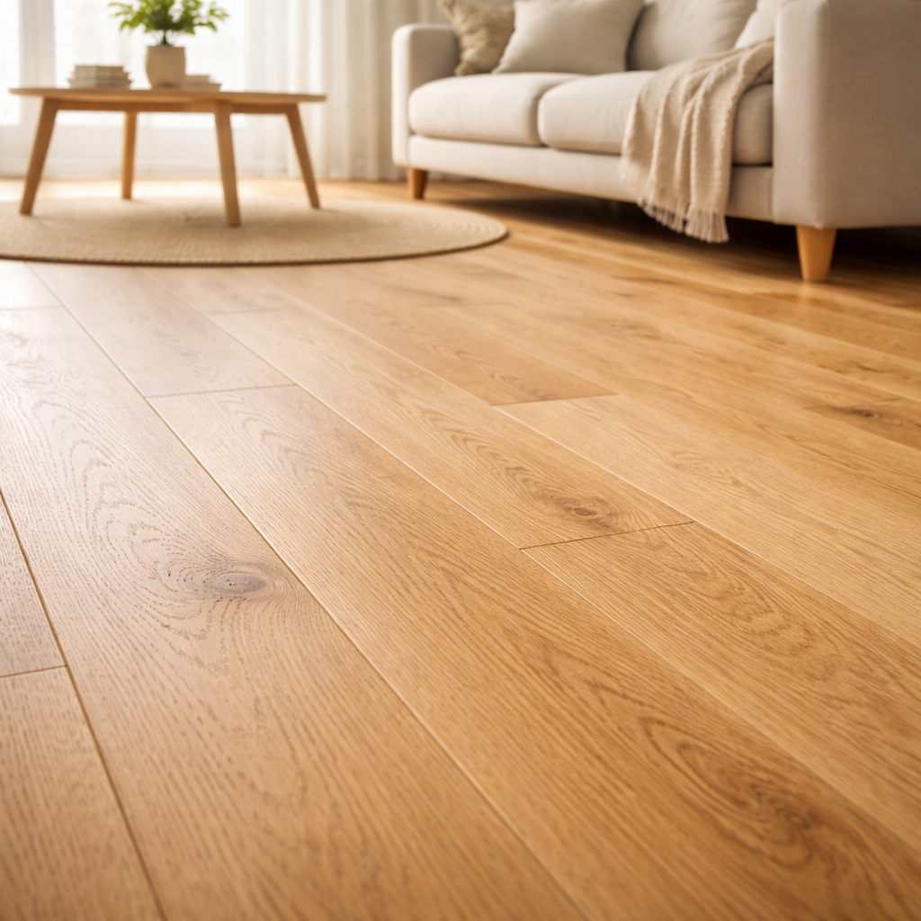 Nyslebet egetræsgulv med flot finish og ensartet overflade