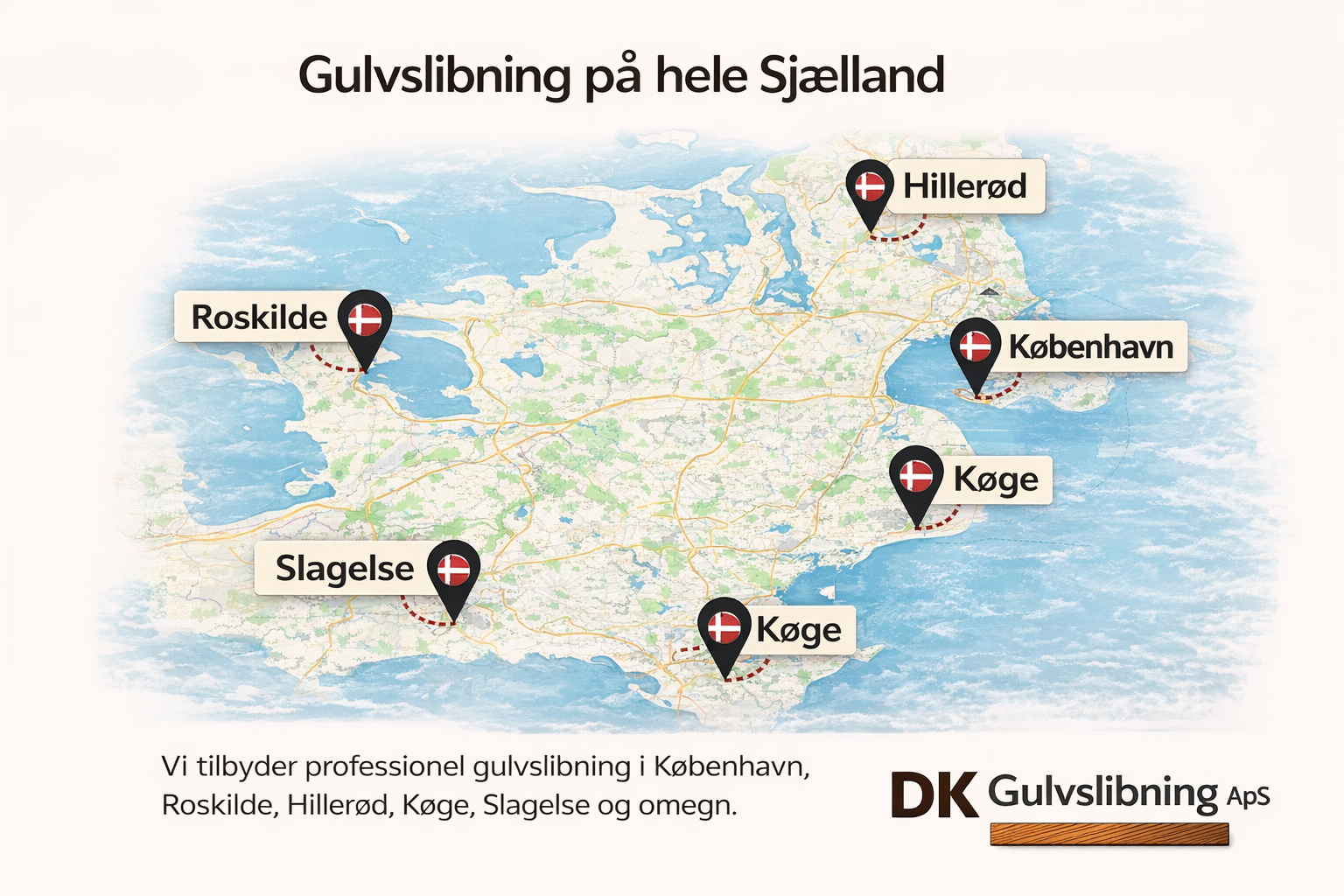 DK Gulvslibning ApS tilbyder professionel gulvslibning på Sjælland i København, Roskilde, Hillerød, Køge og Slagelse